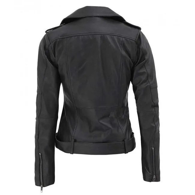 Women Black Asymmetrical Slim Fit Leather Jacket
